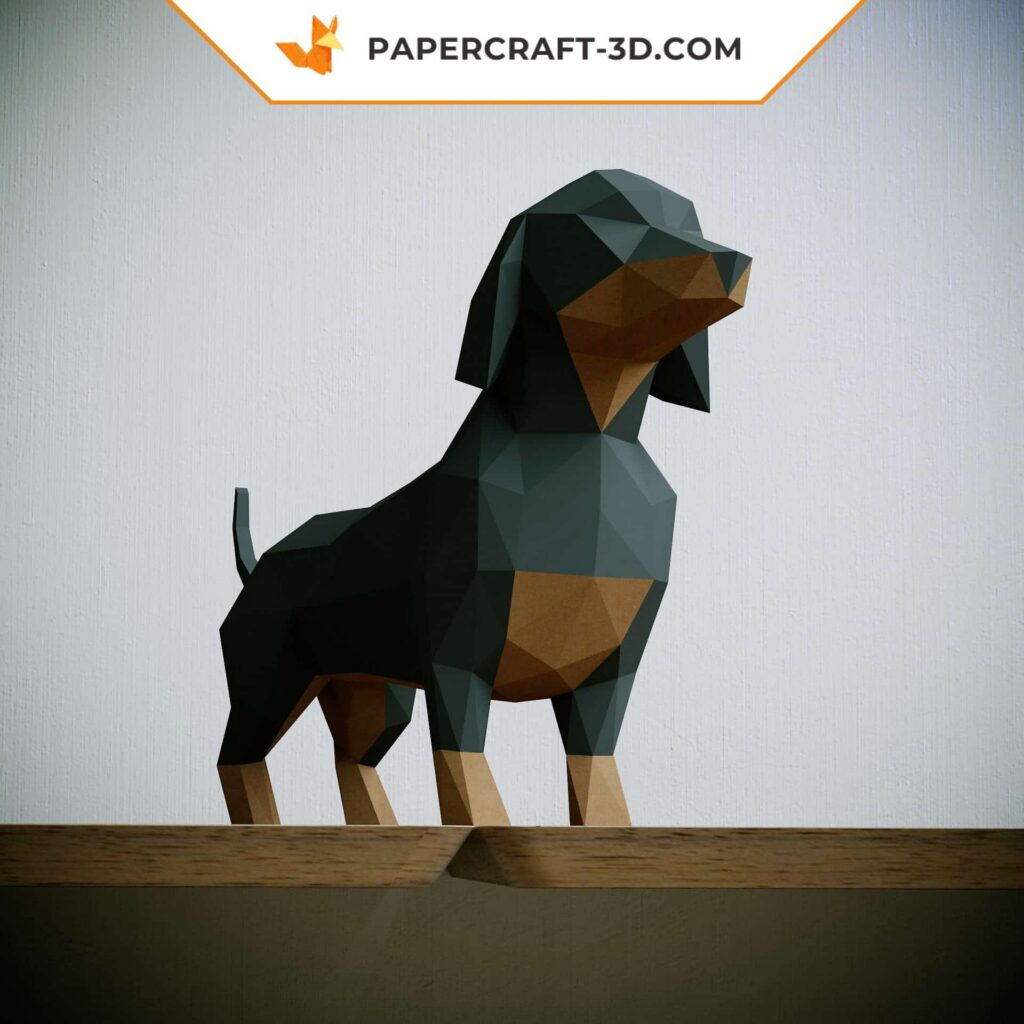 Papercraft de dachshund em origami 3D