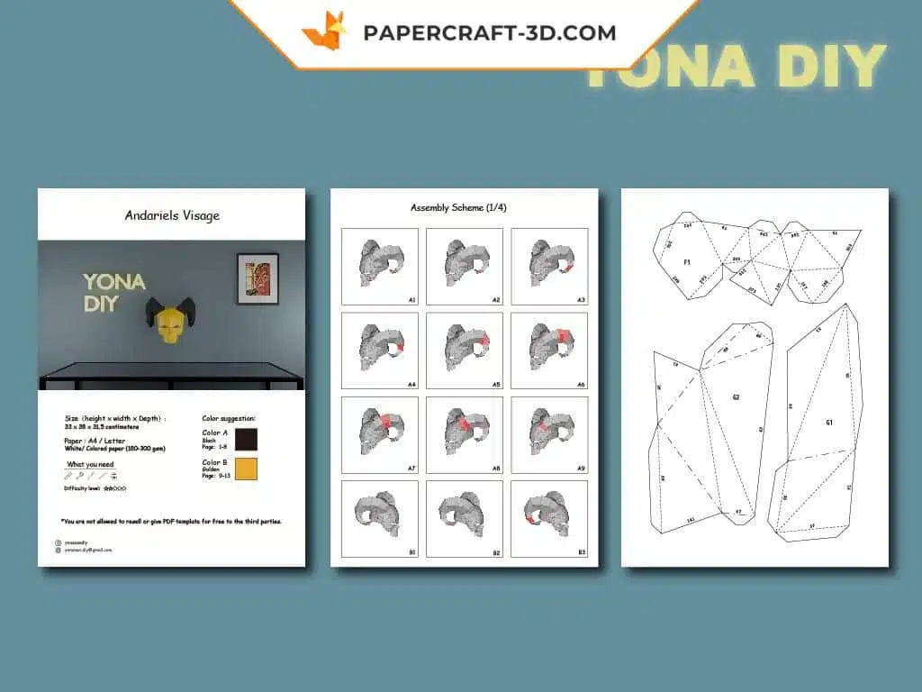 Masque Andariel&rsquo;s Visage en papercraft 3D, décoration murale Diablo pour la maison, weergave 9