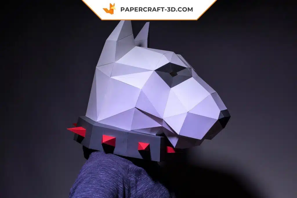 Papercraft Origami Bullterrier Maske, Ansicht 3