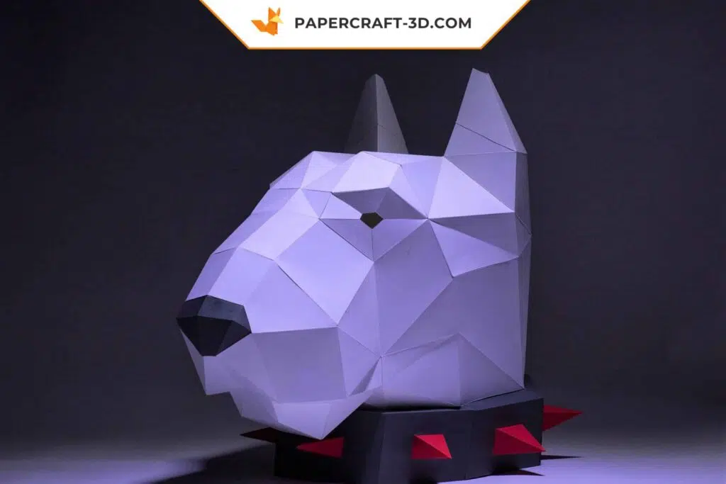 Máscara Bull Terrier em origami papercraft