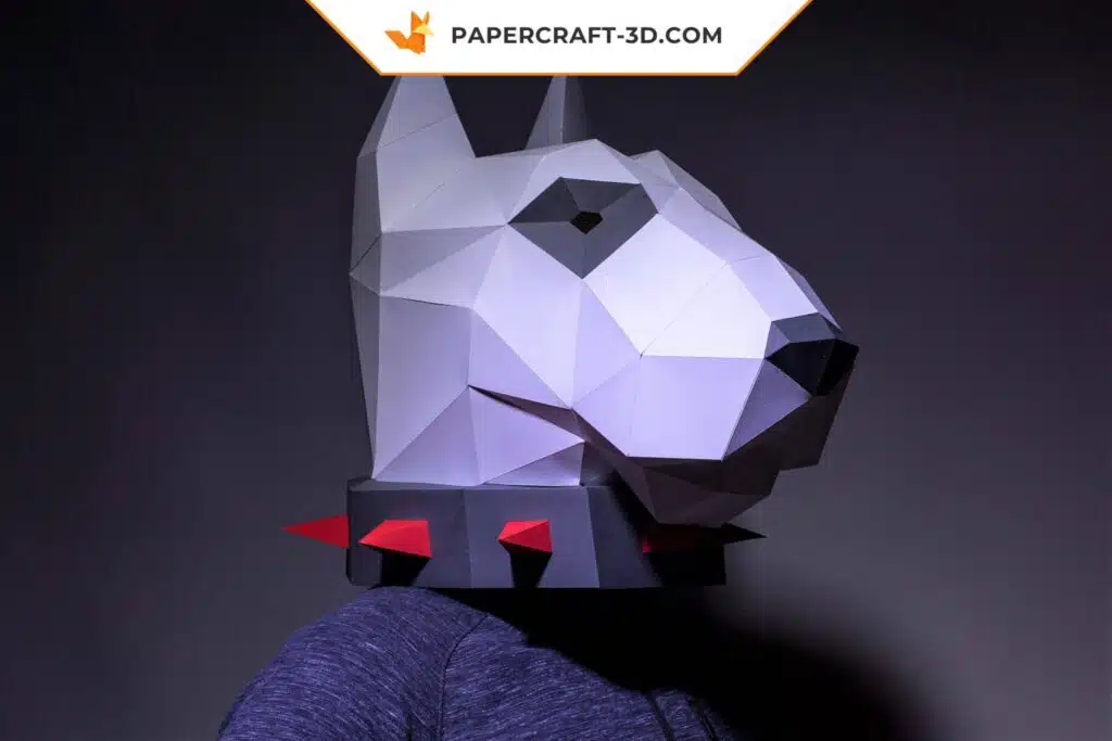 Papercraft Origami Bullterrier Maske, Ansicht 2