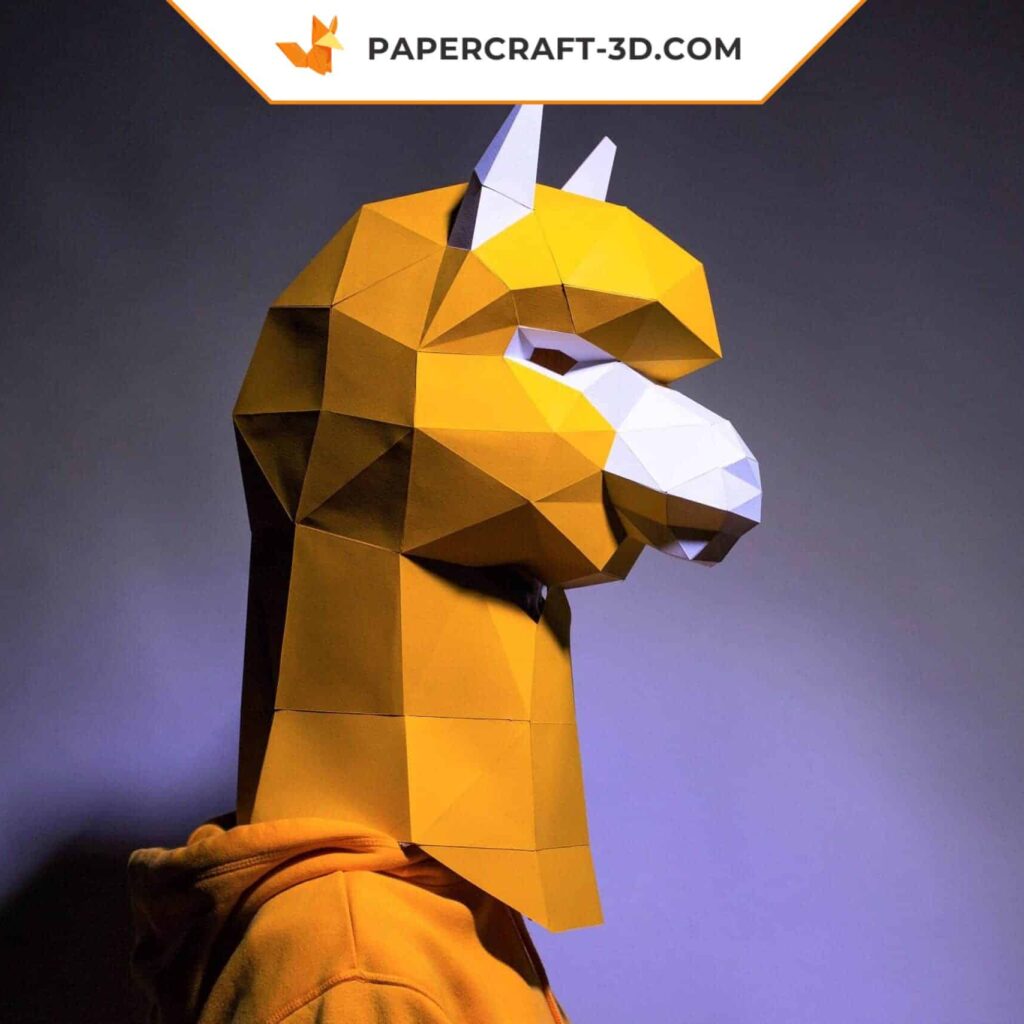 Papercraft alpaca mask in 3D origami