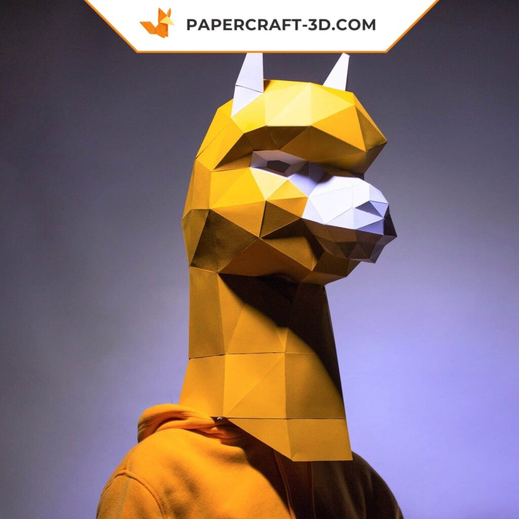 Papercraft alpaca mask in 3D origami