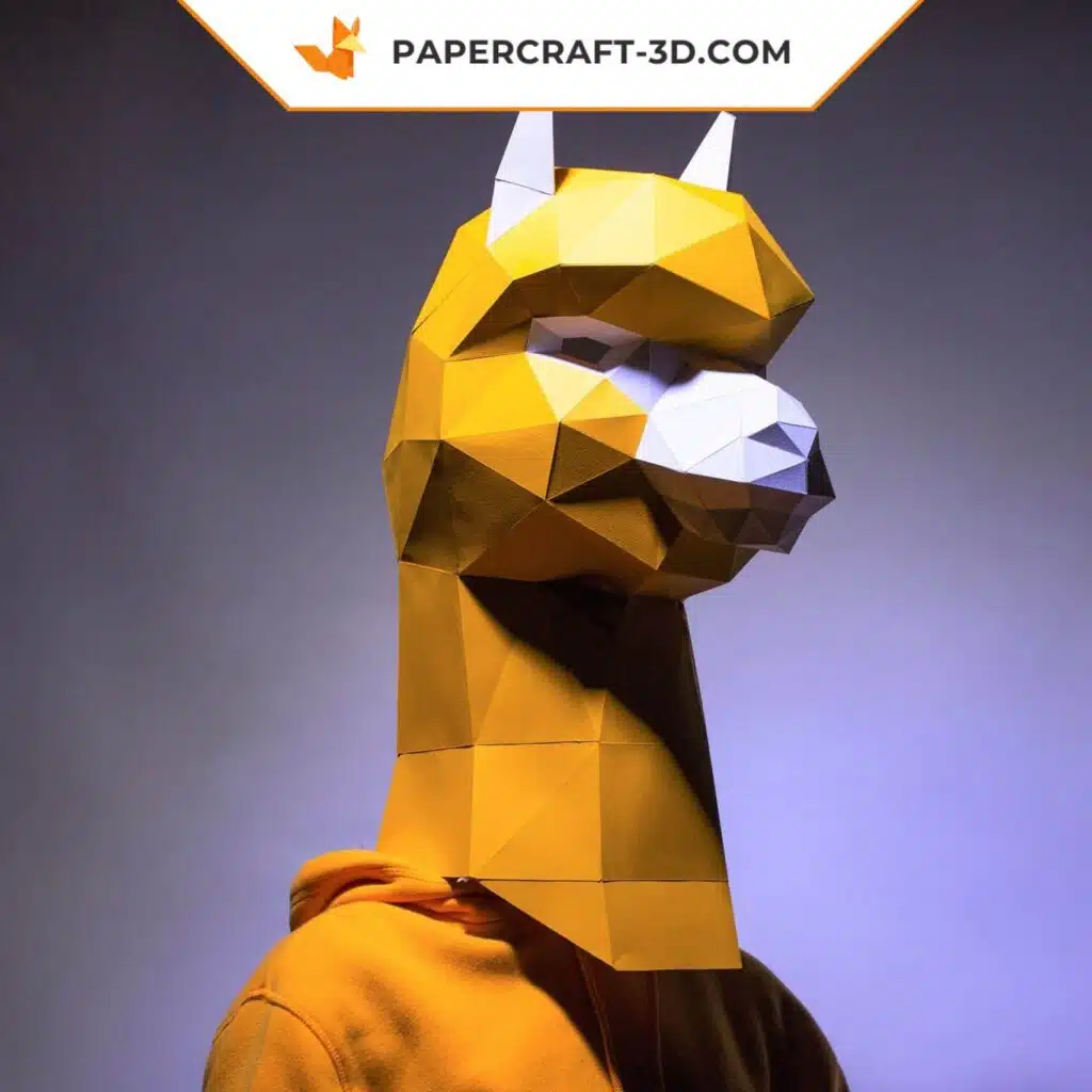 Papercraft Alpaka-Maske als 3D-Origami