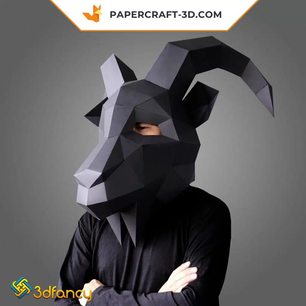 Masque de chèvre en papercraft 3D, modèle PDF et SVG pour Cricut et Cameo4, weergave 2