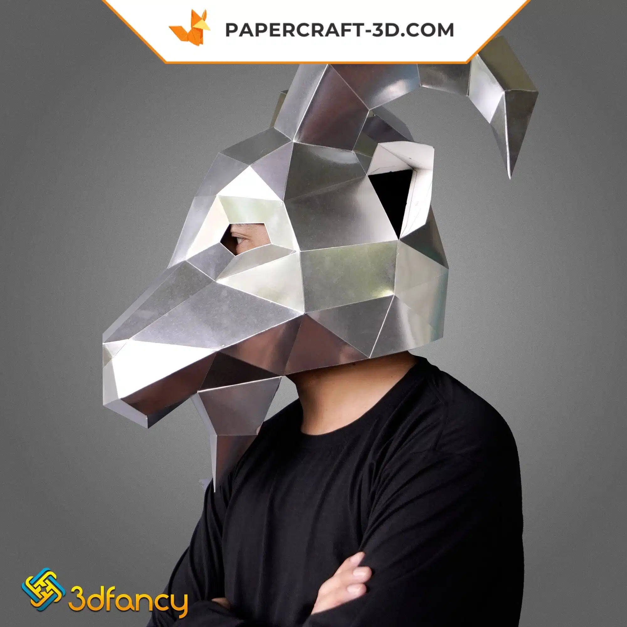 Masque de chèvre en papercraft 3D, modèle PDF et SVG pour Cricut et Cameo4, weergave 4