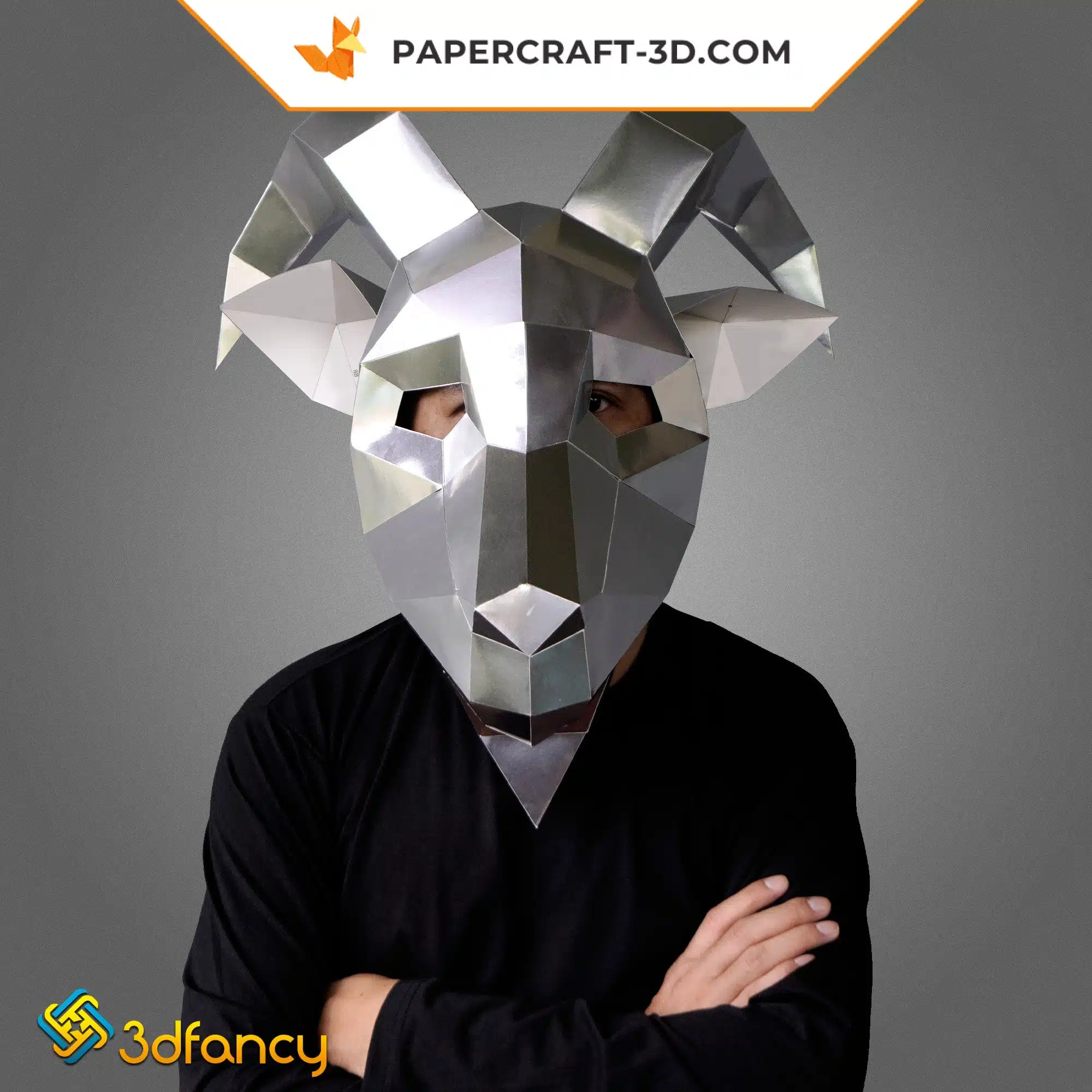 Masque de chèvre en papercraft 3D, modèle PDF et SVG pour Cricut et Cameo4, weergave 5