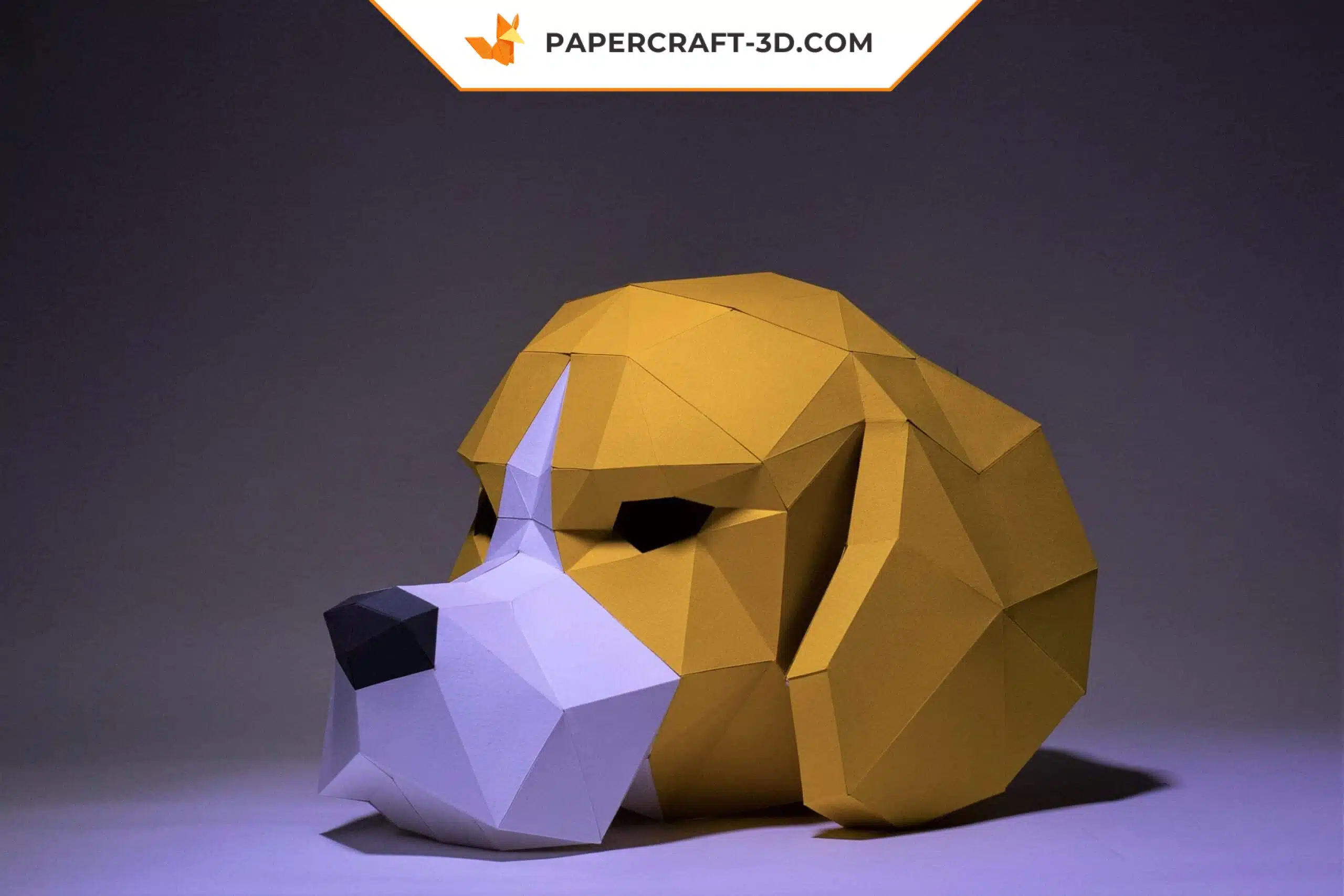 Masque de chien Beagle en papercraft, modèle d&rsquo;origami 3D à télécharger en PDF, weergave 4