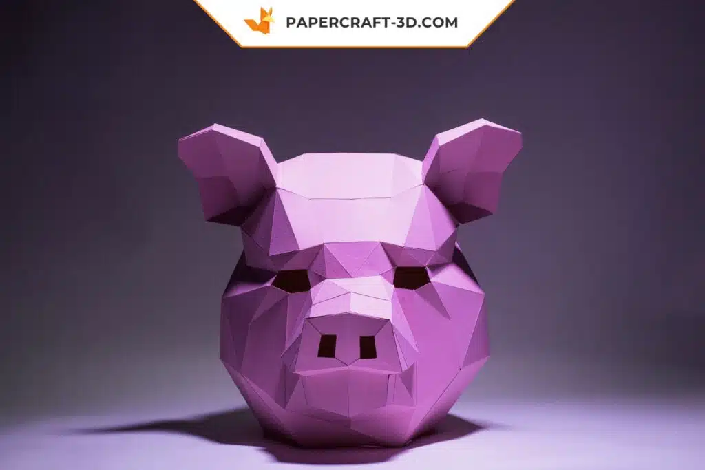 Masque de cochon en papier 3D, modèle Papercraft origami à télécharger en PDF, weergave 3