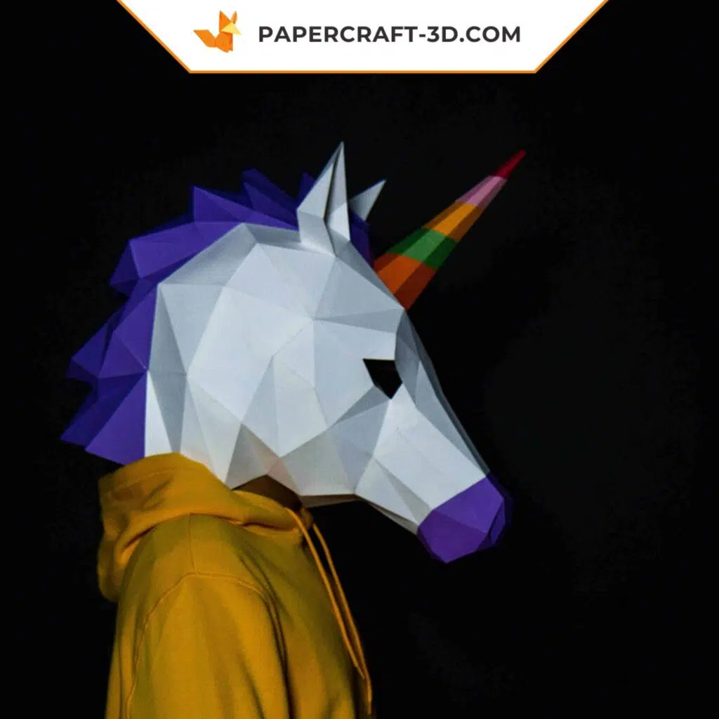 Papercraft de masque licorne en origami 3D
