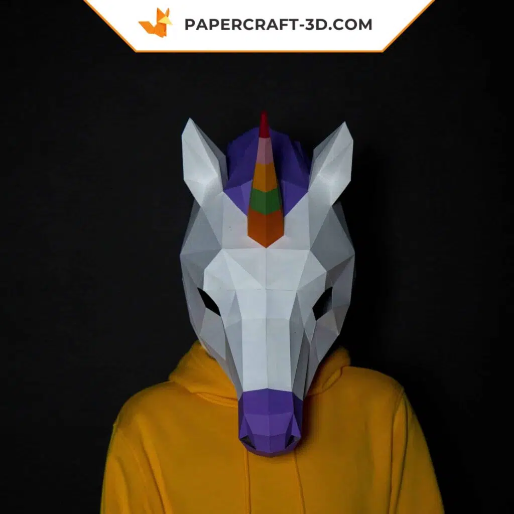 Papercraft de masque licorne en origami 3D