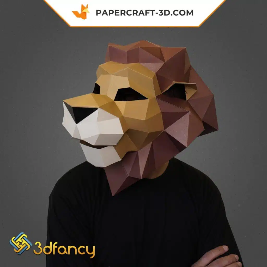 Masque de lion en papier 3D à faire soi-même : Papercraft origami, weergave 3