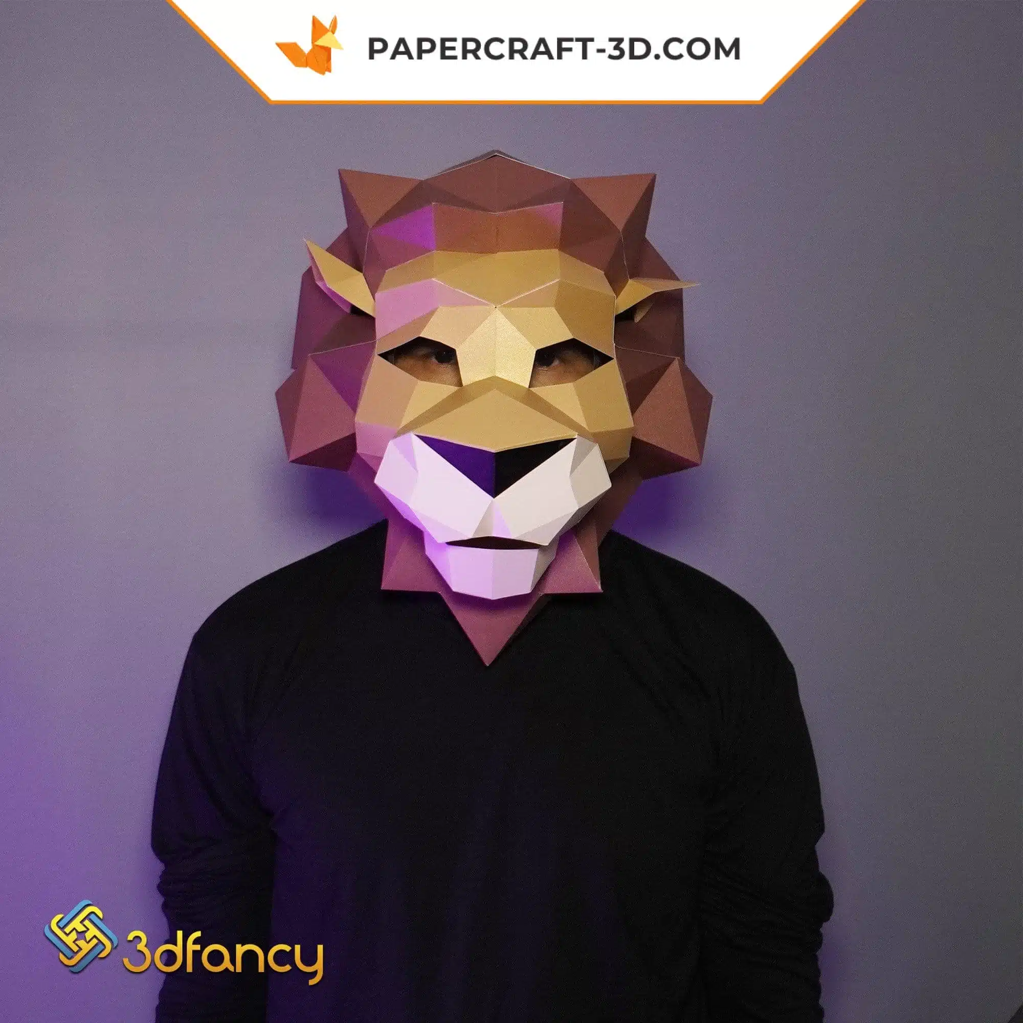 Masque de lion en papier 3D à faire soi-même : Papercraft origami, weergave 4