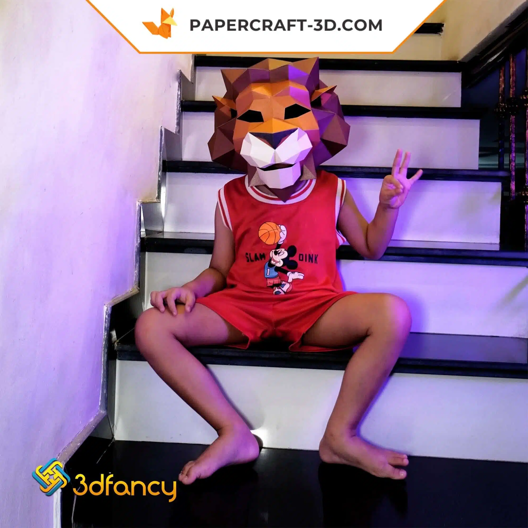 Masque de lion en papier 3D à faire soi-même : Papercraft origami, weergave 7