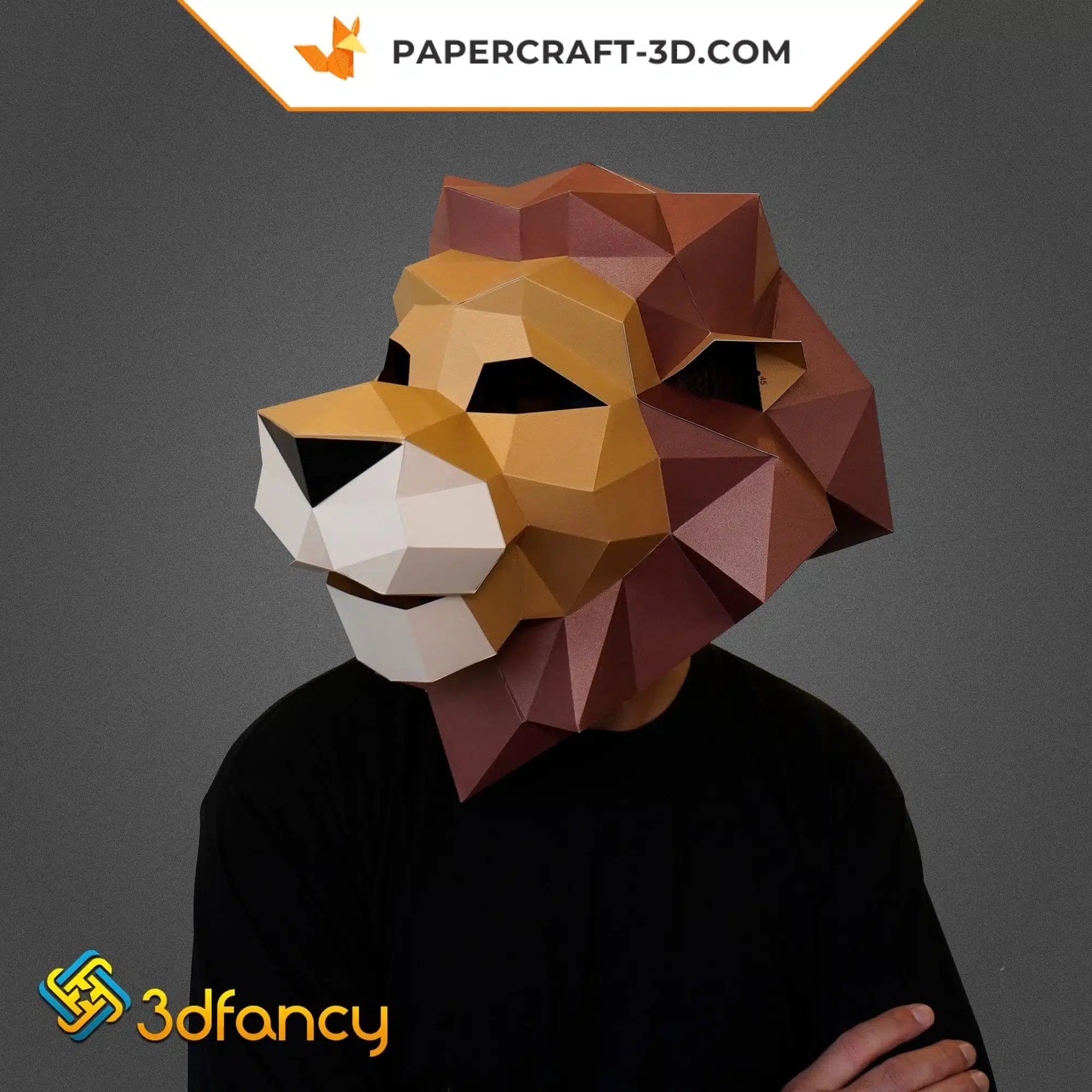 Masque de lion en papier 3D à faire soi-même : Papercraft origami, weergave 5