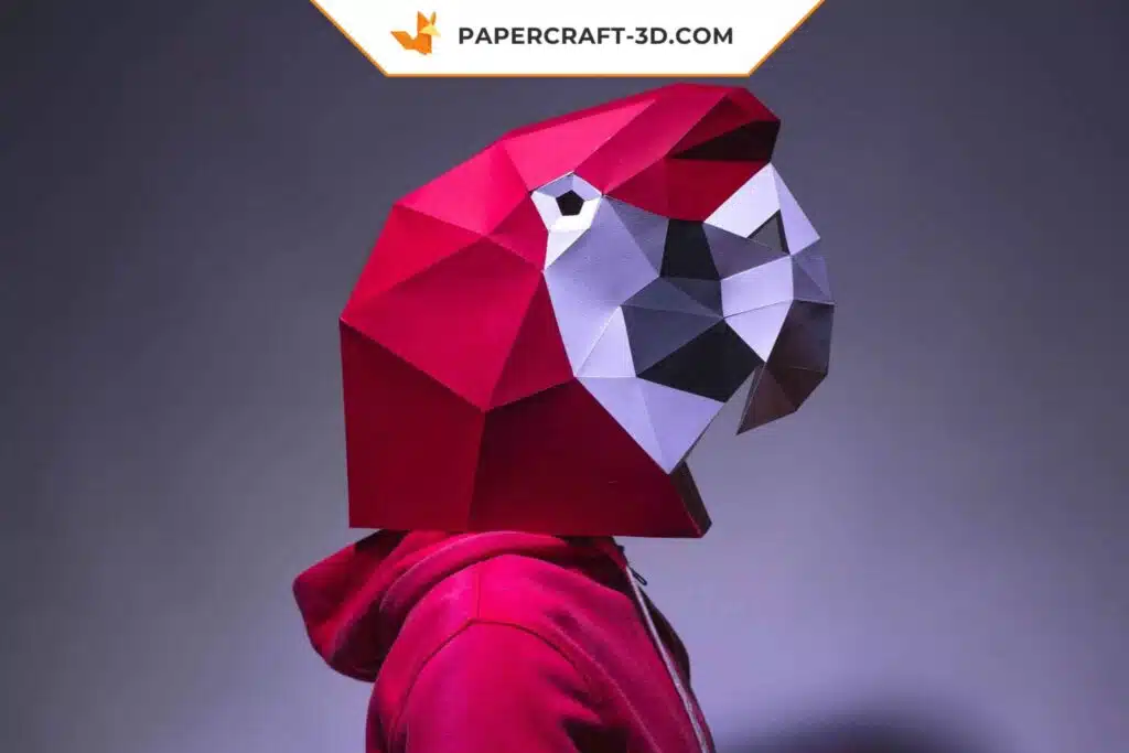 Masque de perroquet en papier 3D, modèle numérique d&rsquo;origami à télécharger