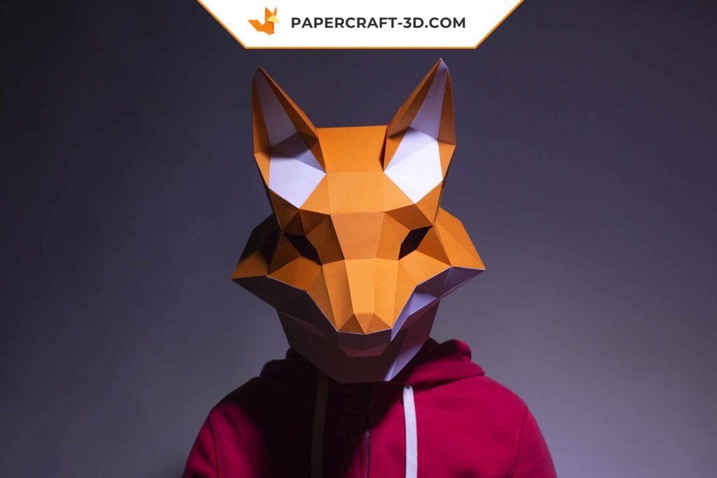 Papercraft máscara de raposa em origami 3D