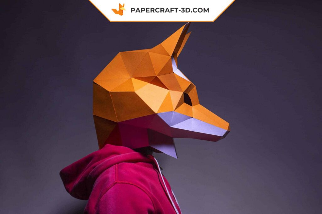 Papercraft máscara de raposa em origami 3D