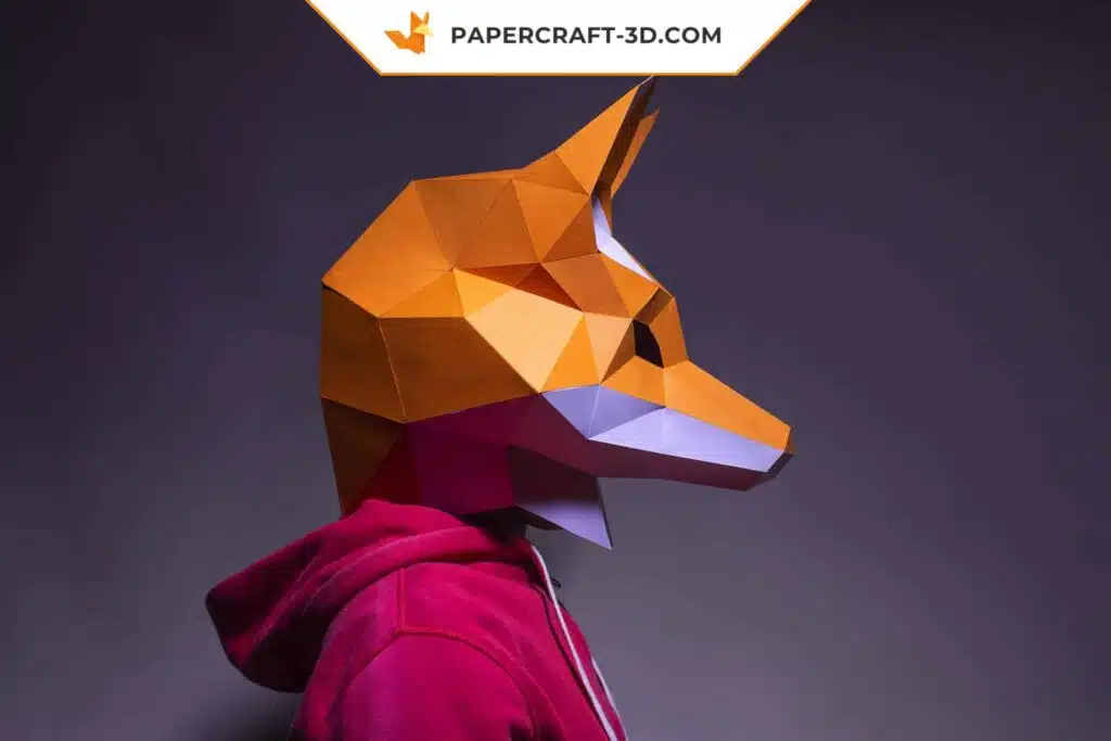 Masque de renard en papier 3D - modèle d&rsquo;origami Papercraft, weergave 3