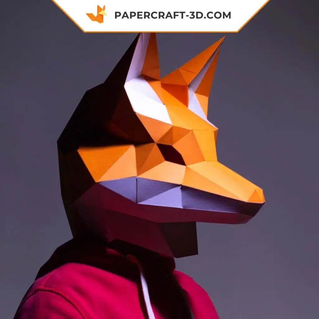 Papercraft maschera di volpe dal muso lungo in origami 3D