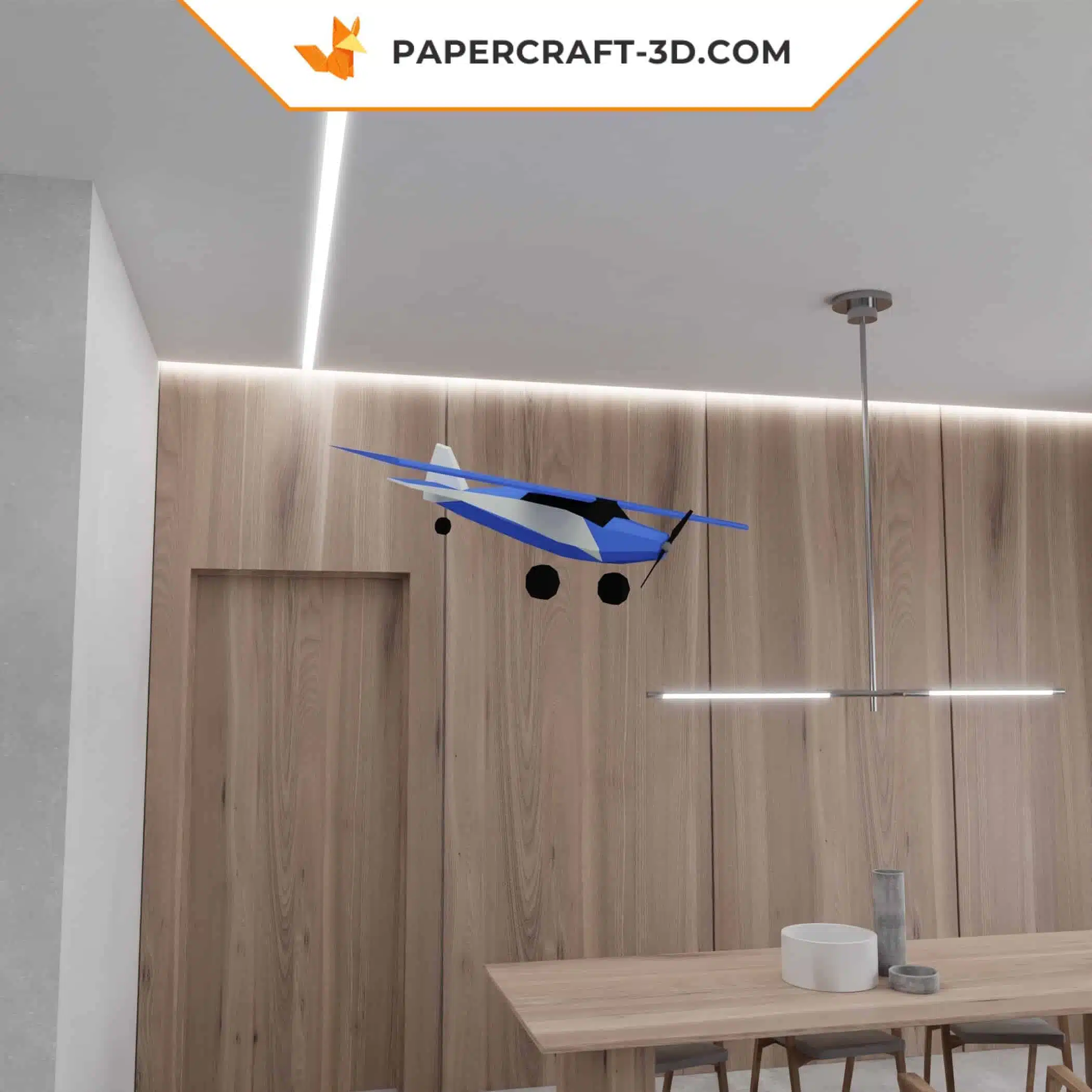 Modèle de papercraft d&rsquo;avion à train classique 3D en formats SVG, DXF, PDF, weergave 4