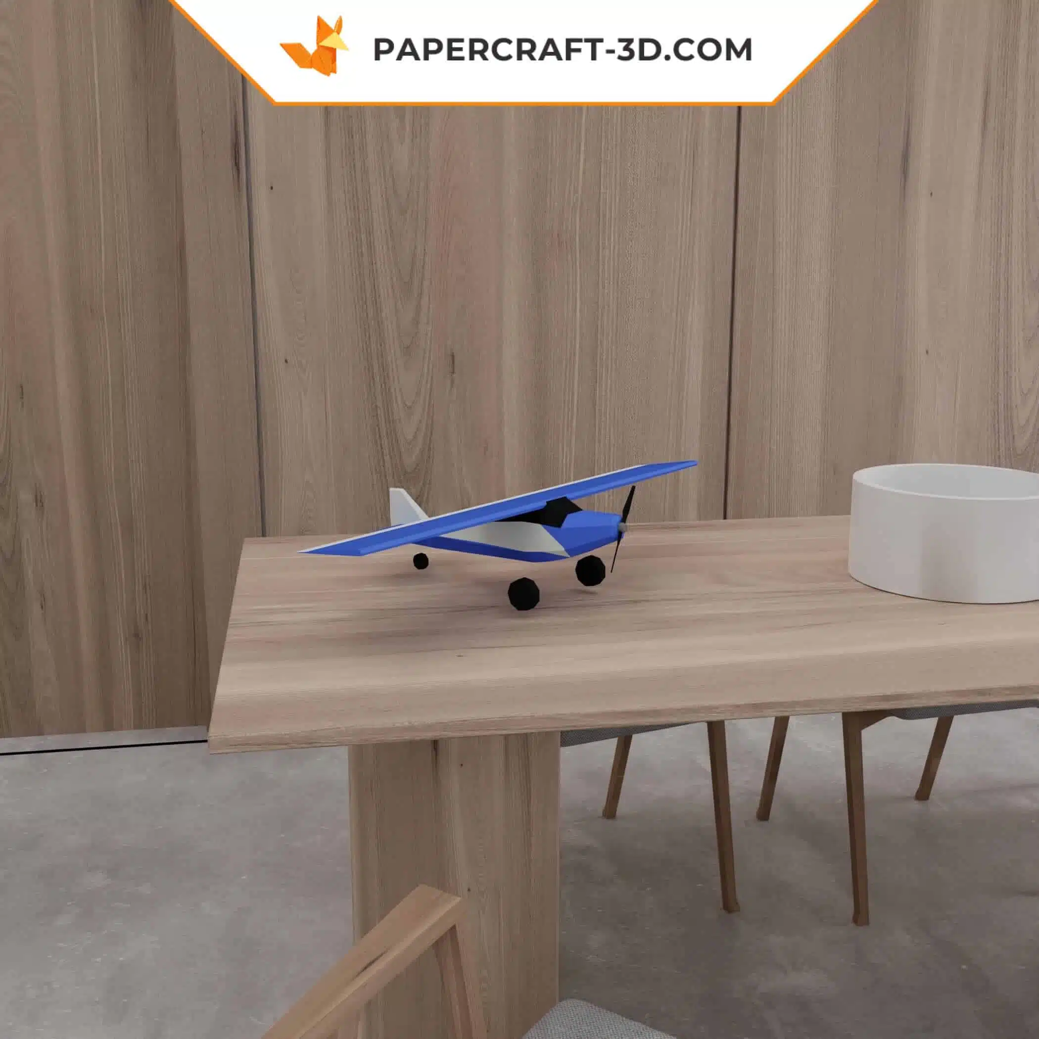 Modèle de papercraft d&rsquo;avion à train classique 3D en formats SVG, DXF, PDF, weergave 5