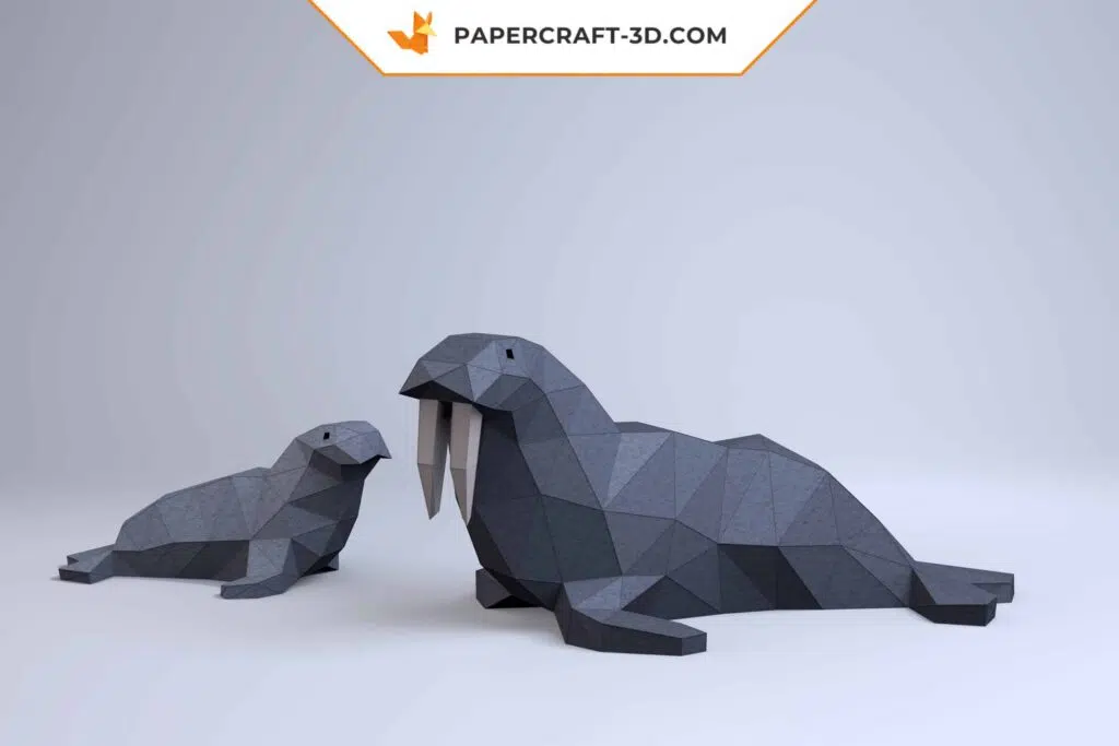 Papercraft de morsa en origami 3D