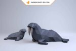 Papercraft of walruses in 3D origami