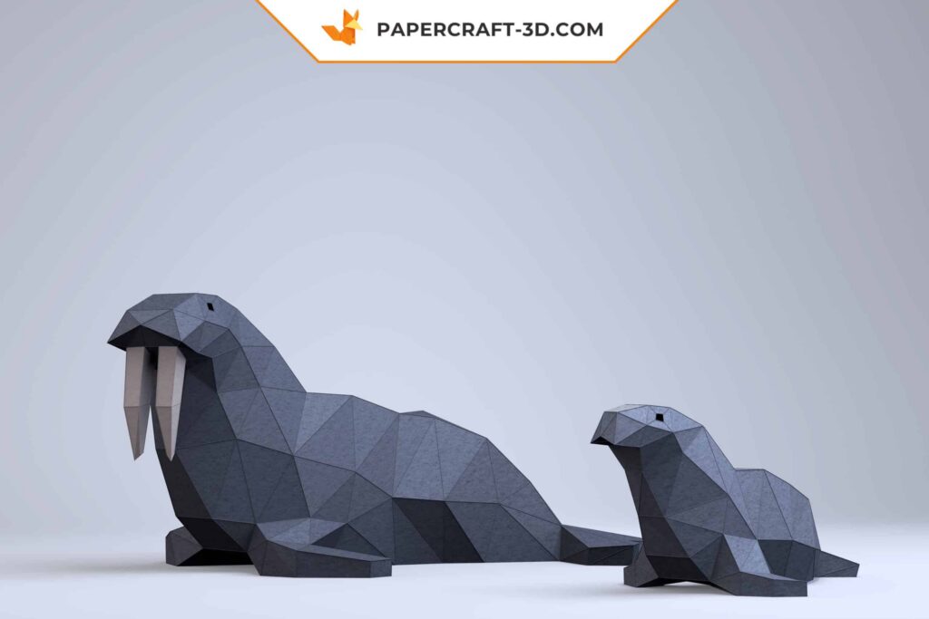 Papercraft de morsa en origami 3D