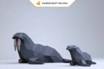 Papercraft of walruses in 3D origami