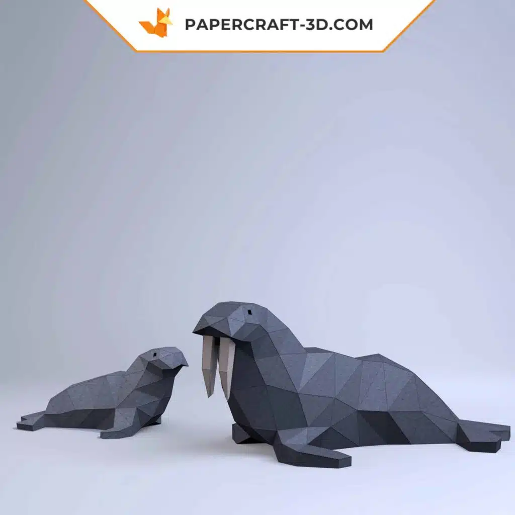 Papercraft-Walross im 3D-Origami-Stil