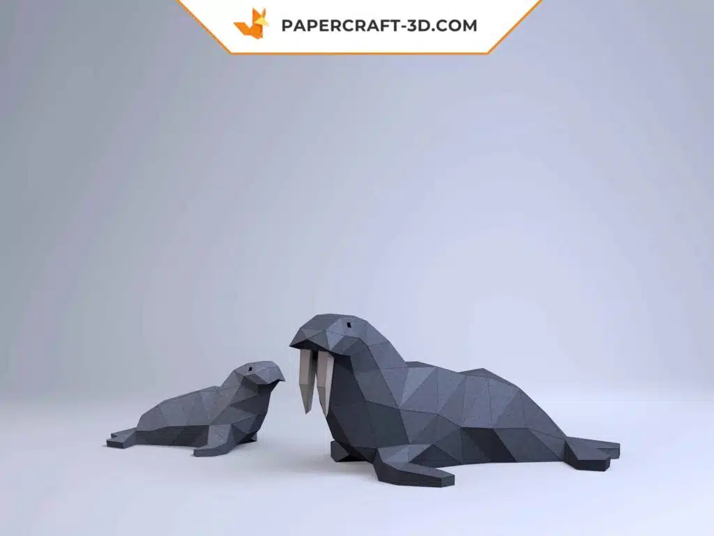 Papercraft de morsa en origami 3D