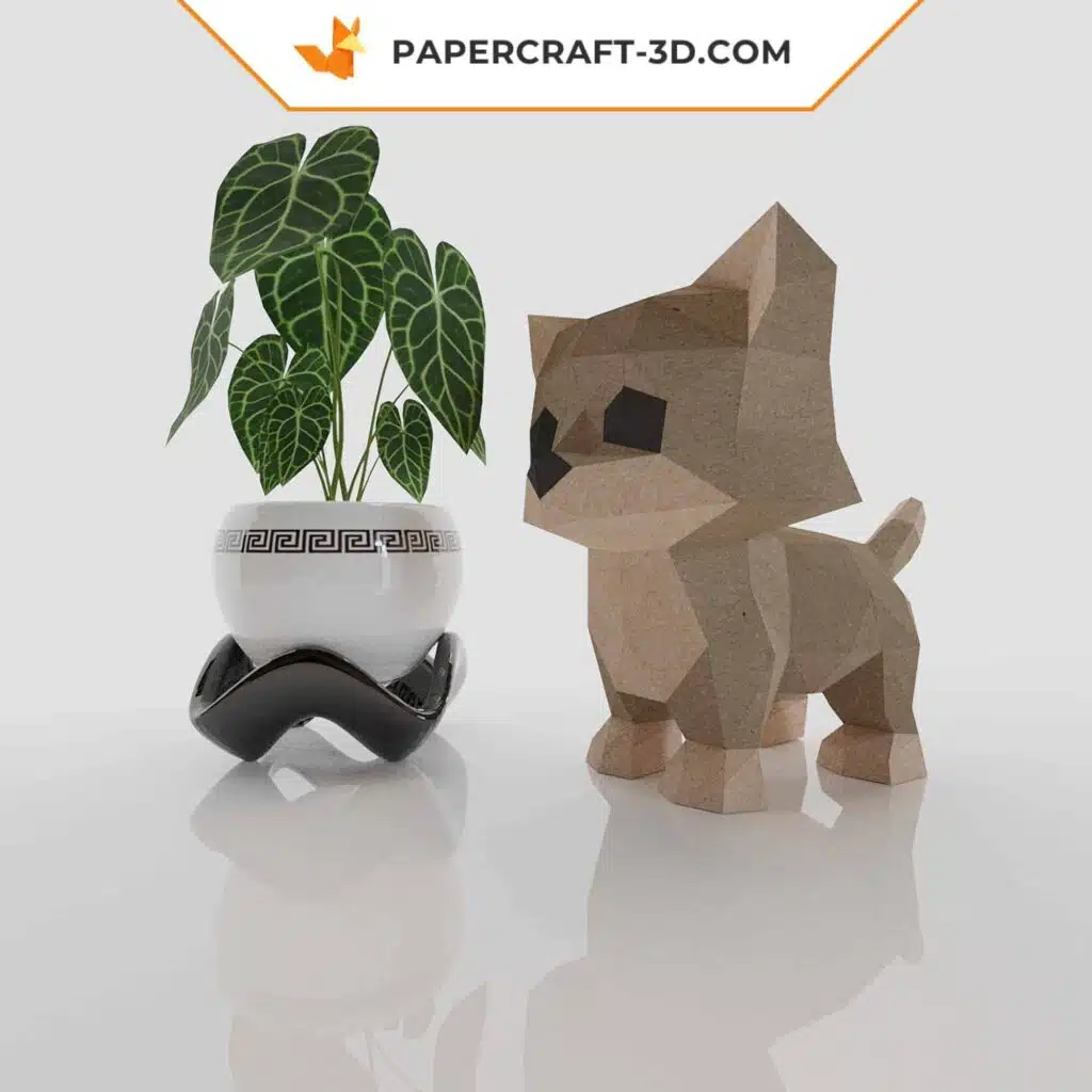 Papercraft de gatito de pie en origami