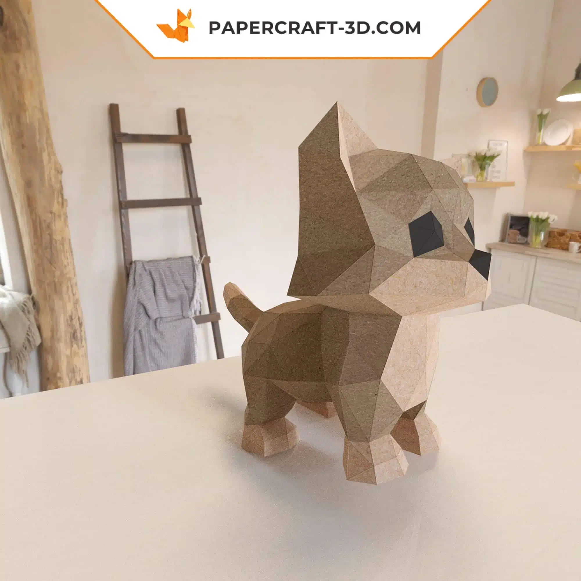 Modèle Papercraft de chaton en origami papier 3D, weergave 7