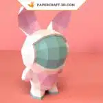 Papercraft coelho astronauta maluco em origami 3D, vista 3