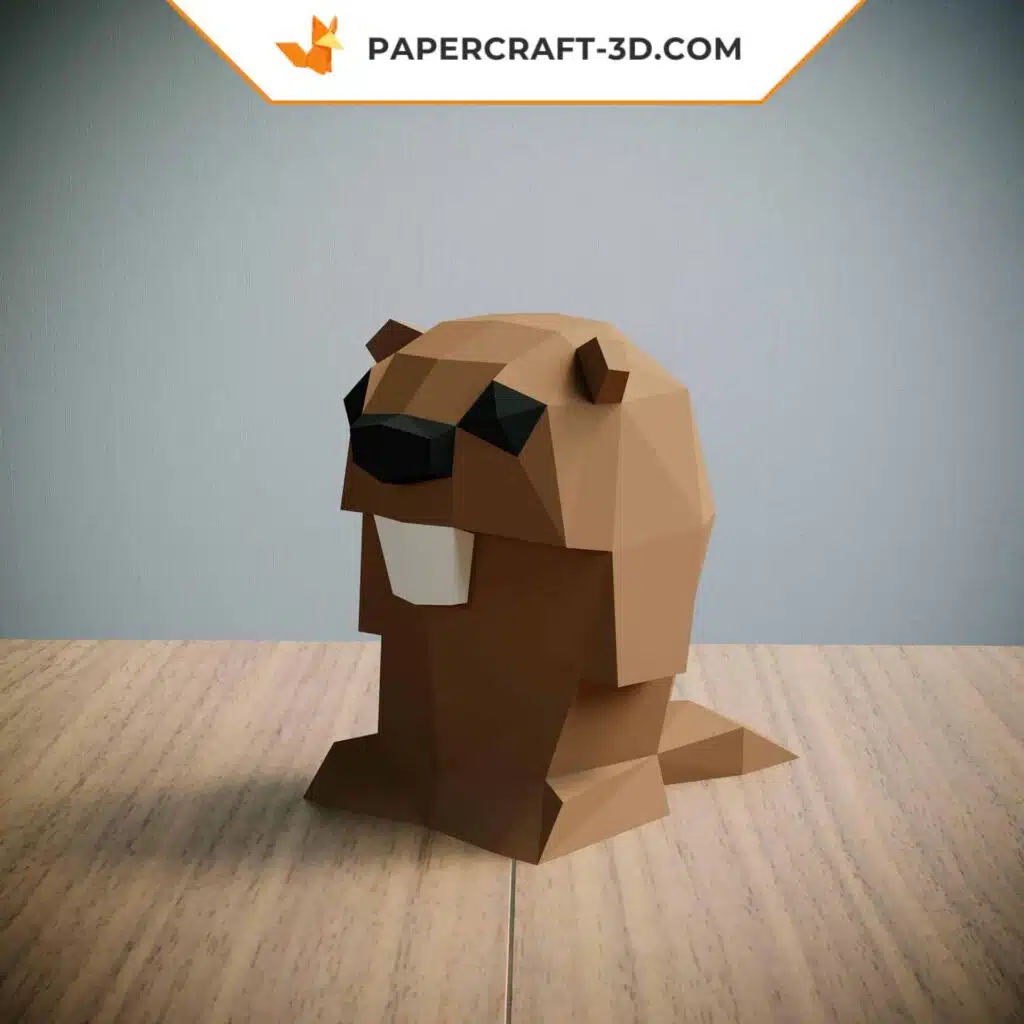Papercraft de marmota em origami 3D