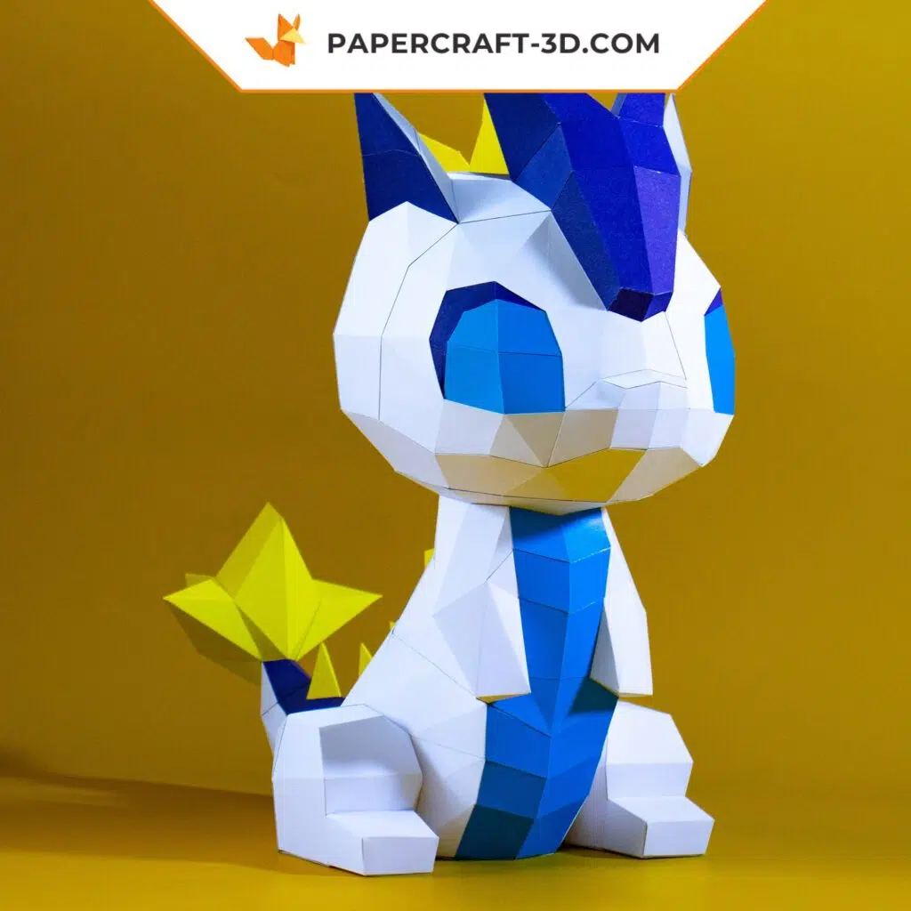 Modèle PDF de dragon en papercraft origami 3D, weergave 2