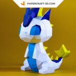 Papercraft pequeno dragão de desenho animado em origami 3D