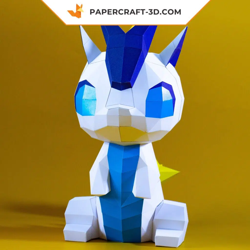 Modèle PDF de dragon en papercraft origami 3D, weergave 3