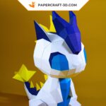 Papercraft pequeno dragão de desenho animado em origami 3D