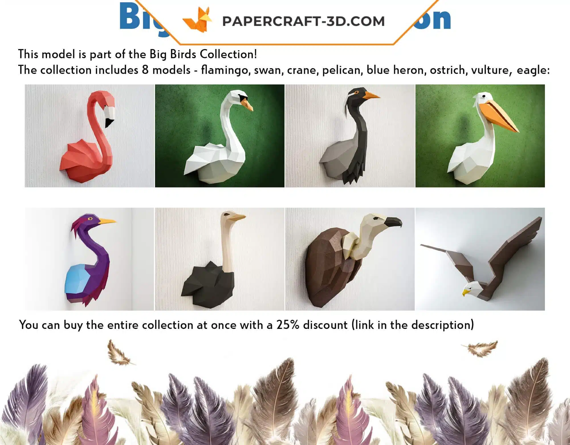Papercraft aigle 3D en origami papier, weergave 10