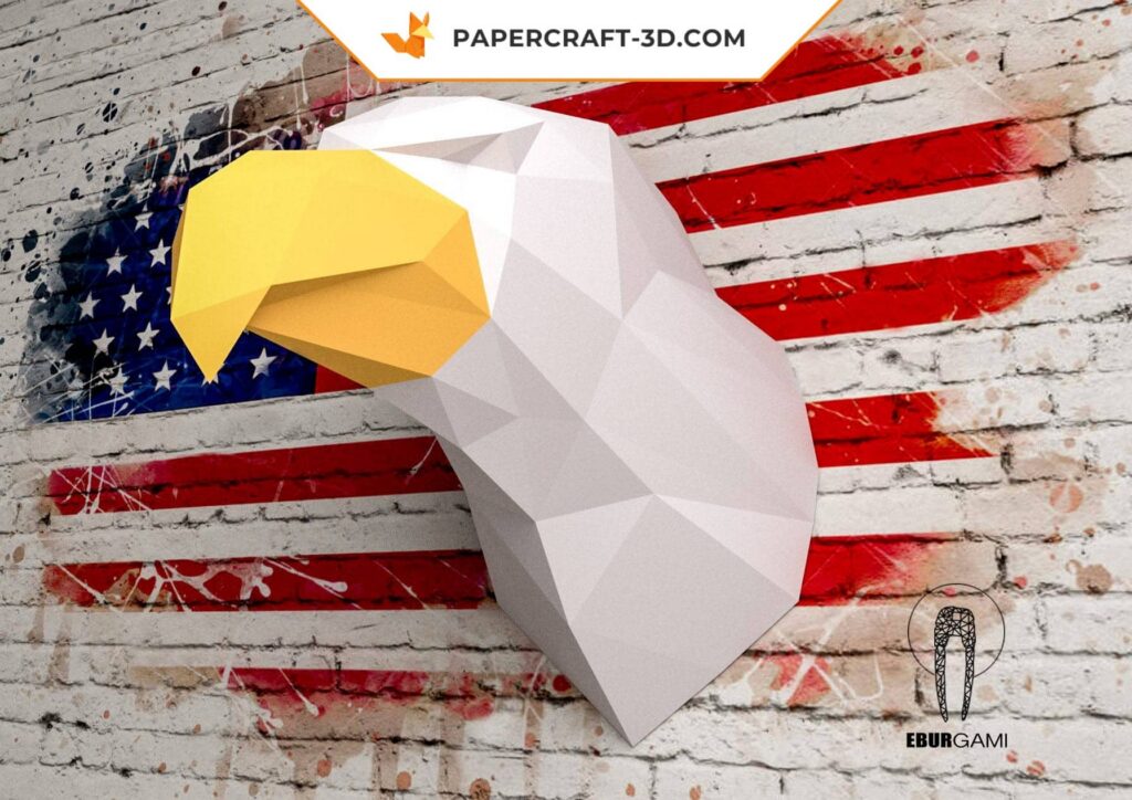 Papercraft cabeça de águia mural em origami 3D