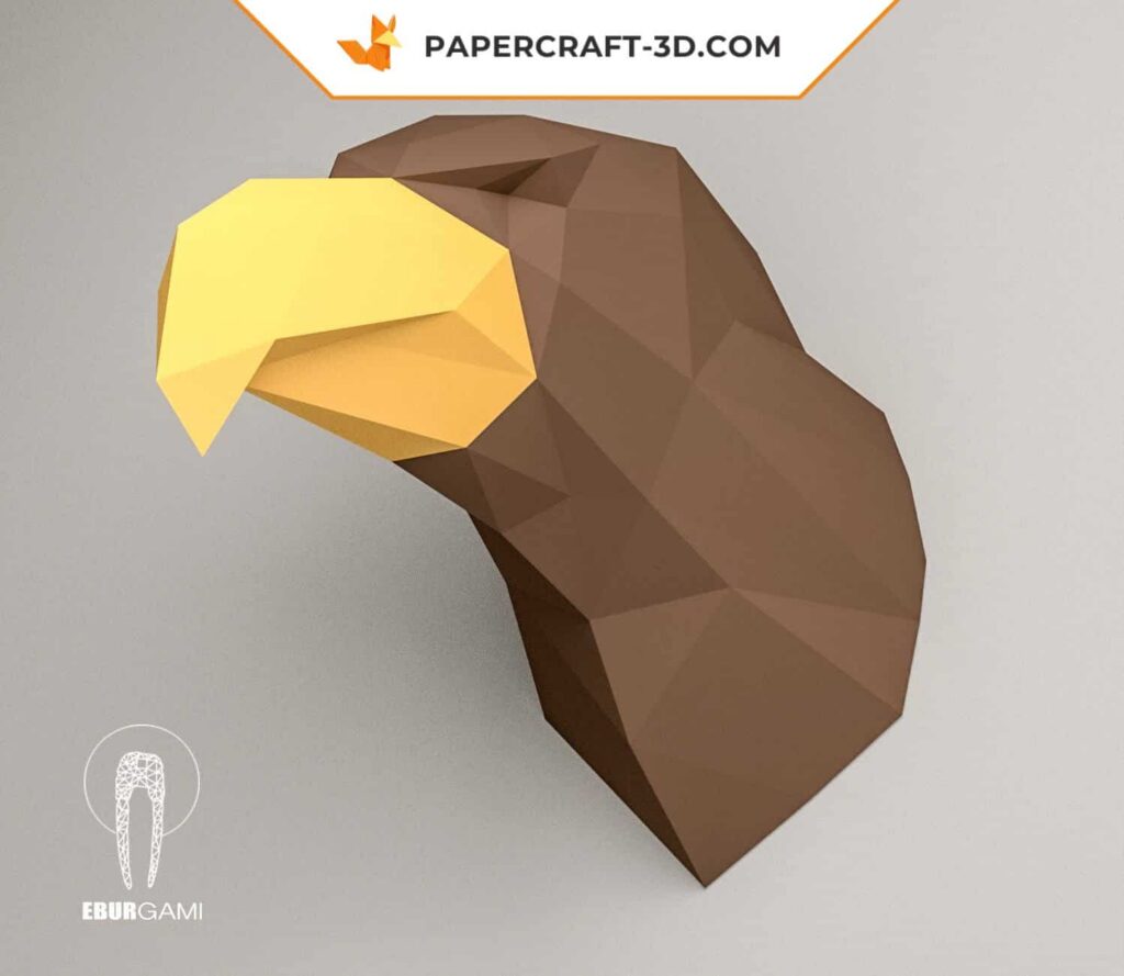 Papercraft cabeça de águia mural em origami 3D