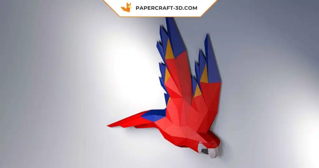 Papercraft Aile de Perroquet Macaw en origami papier 3D, weergave 2