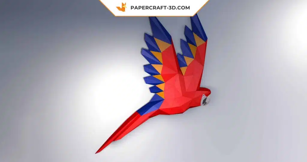 Papercraft Aile de Perroquet Macaw en origami papier 3D, weergave 3