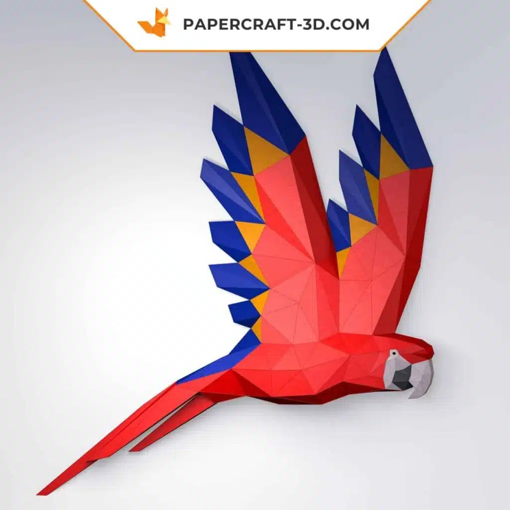 Papercraft ala de loro Macaw mural en origami