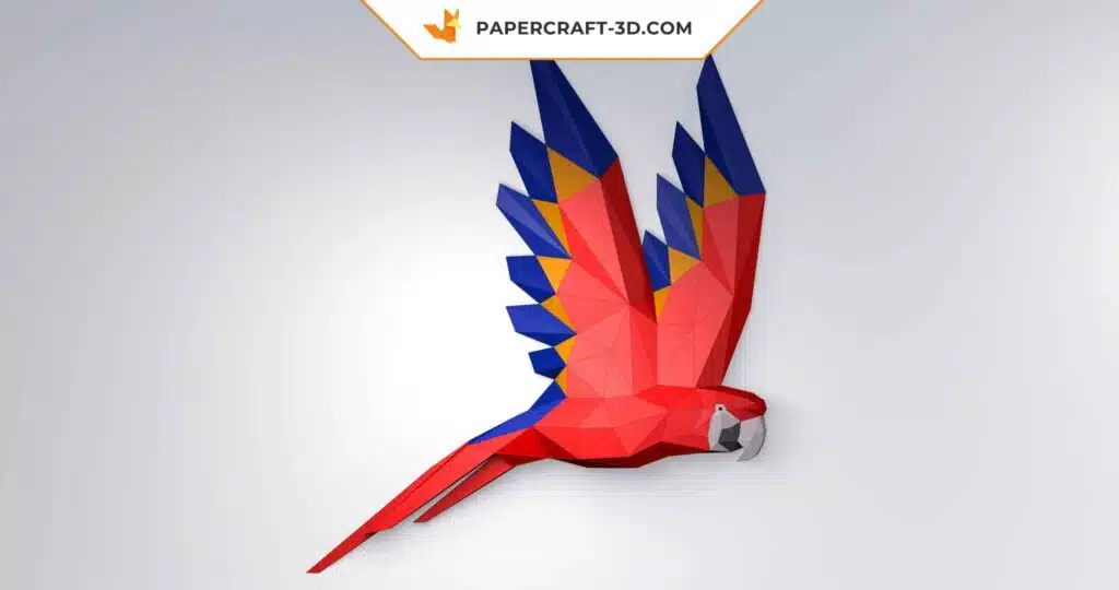 Papercraft Aile de Perroquet Macaw en origami papier 3D
