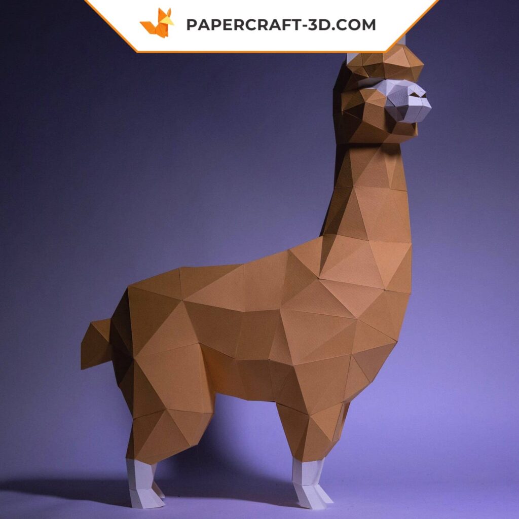 Papercraft alpaca llama in 3D origami