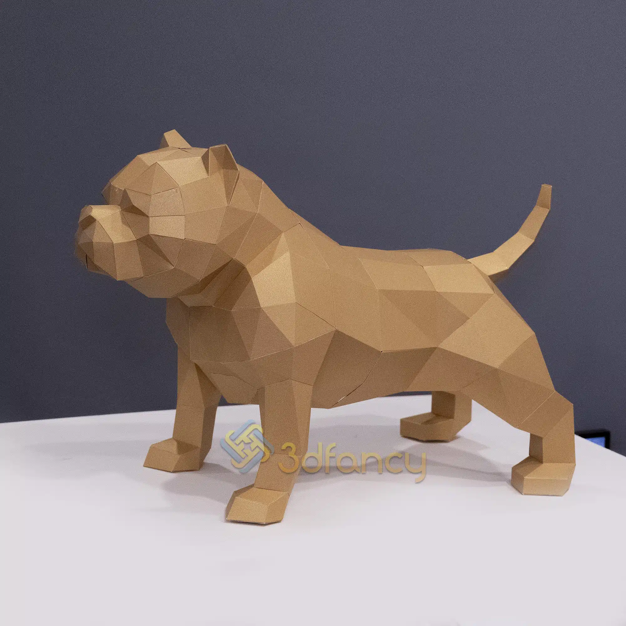 3D Origami American Bully Papercraft, back view