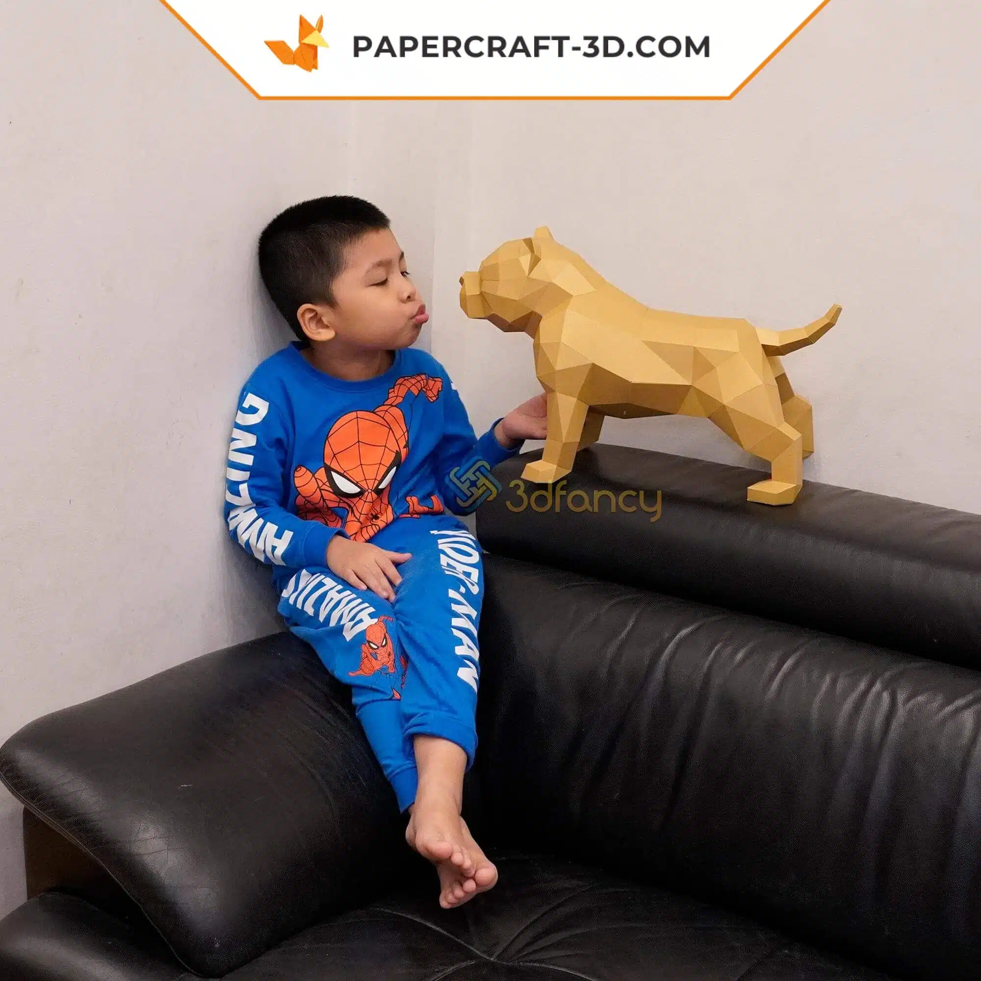3D Origami American Bully Papercraft, side view